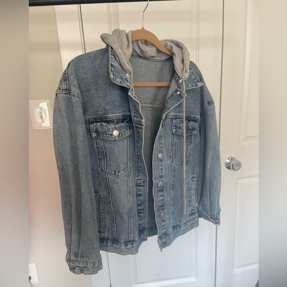 Amazon Blue Jean Jacket with Gray Hood
